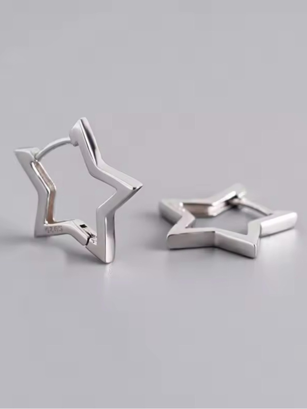 925 sterling silver Star-Shaped Silver Hoop Earrings for Men